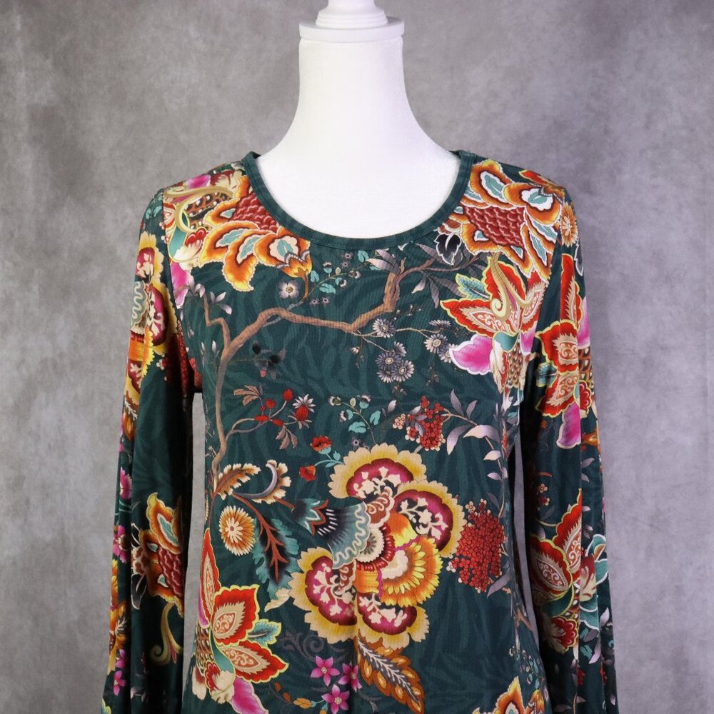 Johnny Was Orizaba Top Womens S Multicolor Floral Puff Sleeve Round Neck Boho - Picture 2 of 8